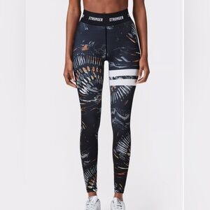 Stronger Women's  “Voodoo” Black Printed Mid Waist Leggings. Size XS